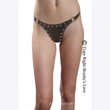 Sexy verstellbare Ledertrücken Nieten verzierte &amp; offene Frontkette G-String Frauen sexy Dessous Fetisch